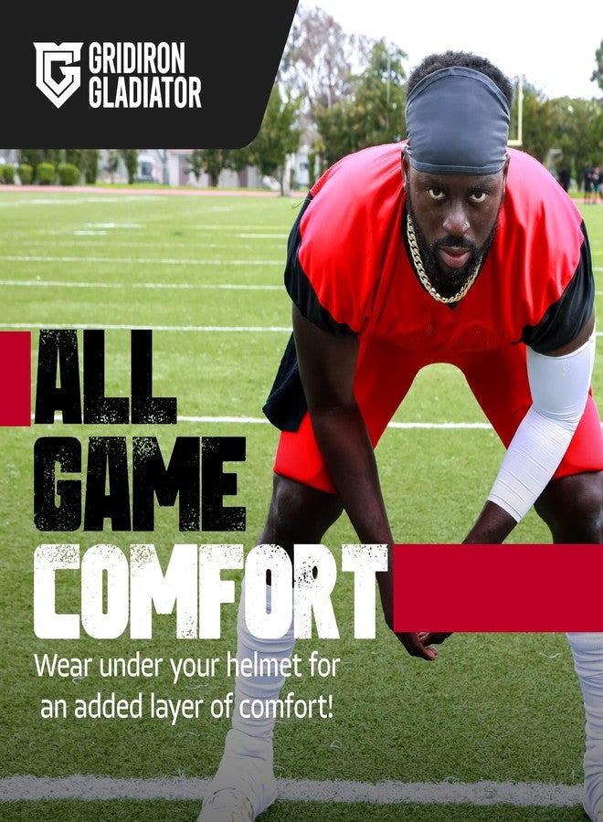 Gridiron Gladiator عصابة رأس بتصميم جمجمة كرة القدم الأمريكية - عصابة رأس رياضية للرجال، مصنوعة من النايلون، مقاس واحد، لون أسود - مصممة للاعبي كرة القدم الأمريكية، تُحسّن راحة الخوذة، وتبقى ثابتة أثناء الحركات المكثفة. - Image 5